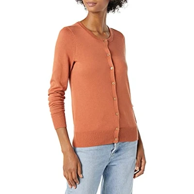 Imagen de Amazon Essentials Jersey Cárdigan de Cuello a La Caja Ligero (Disponible en Tallas Grandes) Mujer, Caramelo, M