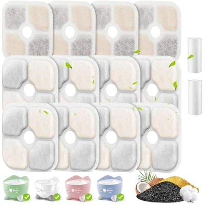 Imagen de 12 Filtros Fuente Gatos Compatible con para PIXI, Filtro de Repuesto Gato Fuentes 2,5L Pixi Bebederos Fuente, 2 Mangueras