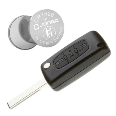 Imagen de Jongo Carcasa de Llave con Hoja Compatible Citroën Jumpy y Peugeot Expert 1x batería CR1620 HU83 Ranuras Funda Plip Coche Utilitario Mando a Distancia 3 Botones