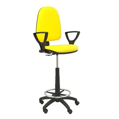 Imagen de OUTLET Taburete ergonómico con mecanismo de contacto permanente, regulable en altura, aro reposapiés Y ruedas parquet Asiento respaldo tapizados tejido BALI color amarillo PIQUERAS CRESPO Modelo T04CP