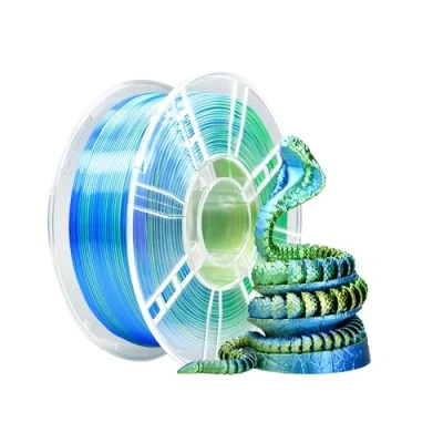 Imagen de iBOSS filamento PLA + de seda tricolor 1,75 mm, Plus para impresora 3D +/ 0,02 1 kg/bobina, acabado brillante, dorada, verde y azul