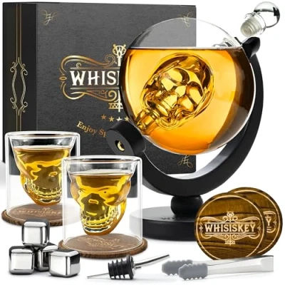Imagen de WHISISKEY Decantador de Whisky Jarra 900ml Set Regalo Regalos Originales para Hombres 2 Vasos Whiskey x 125ML, 4 Piedras Whisky, Accesorios