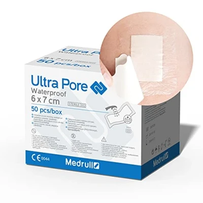 Imagen de Juego de 50 Apósitos Impermeables Medrull Autoadhesivas para heridas 6x7 cm Protege contra cortes y arañazos Ideal la ducha, el deporte, baño