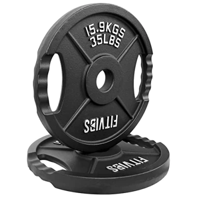 Imagen de Signature Fitness Olympic Placa de hierro fundido 5 cm para entrenamiento fuerza y levantamiento pesas, estilo dos agujeros, par 35 libras