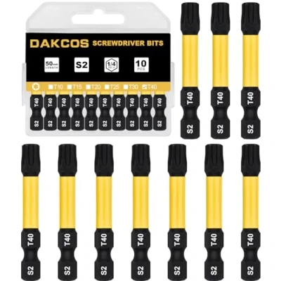 Imagen de DAKCOS T40 Bit largo, Torx T40, surtido de puntas S2, punta atornillado 1/4 vástago hexagonal (longitud 50 mm, 10 piezas)