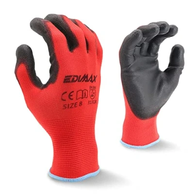Imagen de EDIMAX, Guantes Trabajo, Alta Resistencia a la Abrasión y al Desgarro nivel 3, Recubrimiento de Naylon PU, Versátiles, Protección Mecánica e Industrial (12 pares) (Talla M / 8)