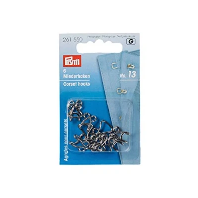 Imagen de Prym 261549 MS Gancho para corpiño y Ojos, Color Negro Hooks and Eyes for Corsets, Metal, Black, Nr. 13, groß, Schwarz, 6 Stück