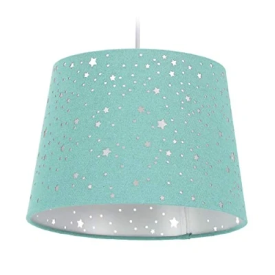 Imagen de Relaxdays Lámpara de techo infantil, Estrellas, Iluminación colgante para niños, Pantalla redonda, 122 x 27 cm