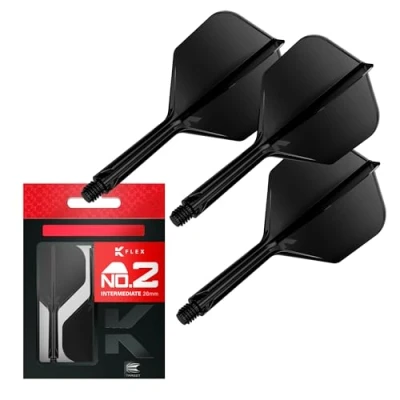 Imagen de Target Darts K Flex Integrated Dart Flight and Shaft, No.2 Negro (Intermedio) Pack de 3 No 2, Plumas para Dardos 2 en 1 moldeadas con precisión Accesorios Profesionales