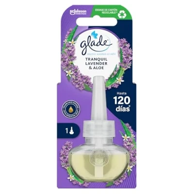 Imagen de Glade® Recambio para Ambientador Eléctrico Líquido con aceites esenciales, aroma Lavanda, hasta 100 días, Unidad