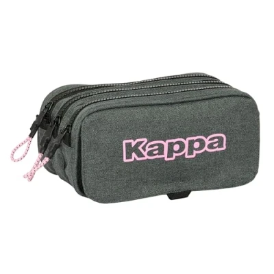 Imagen de Kappa Silver Pink Portatodo Triple Big, Estuche Infantil, Niño, Ideal para Niños en Edad Escolar, Cómodo y Versátil, Calidad Resistencia, 21.5x8x10 cm, Color Gris Melange