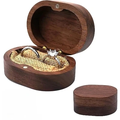 Imagen de Caja de Madera para Anillo, Anillo Nogal, Anillos Ovalada, Boda, Compromiso Propuesta