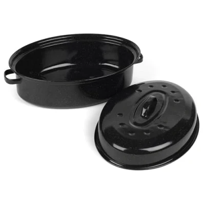 Imagen de Salter BW12811EU7 Fuente de horno acero esmaltado vítreo 38 cm con tapa, ovalada, sin PFAS, apta para lavavajillas, hasta 230 C, fácil limpieza, carne asada y verduras, color negro