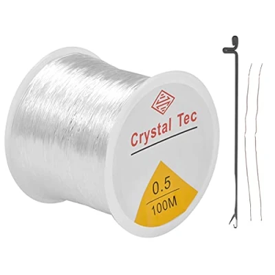 Imagen de Jinlaili 0.5MM Hilo Elástico para Pulseras, Transparente, Cuerda de Abalorios, Cuentas Hacer Joyas, Goma Elastica, Joyería Pulseras Collar Manualidade,100M