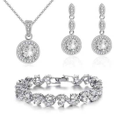Imagen de Crystalline Azuria Mujer 18ct Chapado en Oro Blanco Esmeralda simulada Verde Cristales de Zirconia Juego joyas Collar con Colgante 45 cm Pendientes Pulsera