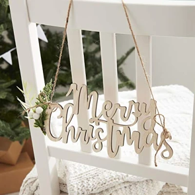 Imagen de Ginger Ray Mesa trasera de madera Eco Merry Christmas para colgar decoraciones con follaje