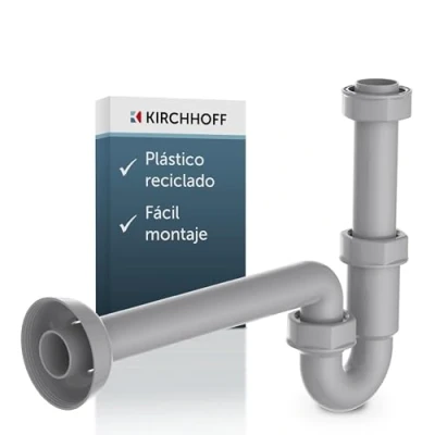 Imagen de KIRCHHOFF ECO SAVE 98801049 sifón de desagüe sostenible, tapón olor plástico reciclado, para lavabo y lavabo, tubular, color gris