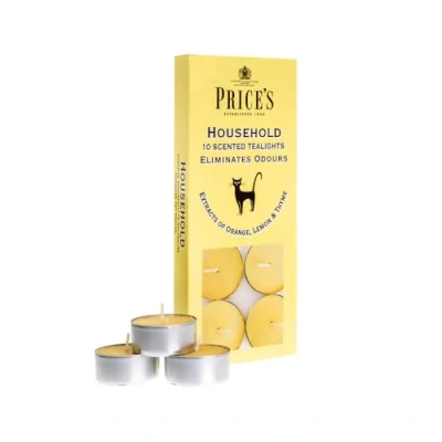 Imagen de Price&#039;s Velas de té para mascotas domésticas, paquete 10 unidades, vela que elimina el olor, hechas con extractos naranja, limón y tomillo, fragancia limpia, fresca calidad, aroma larga