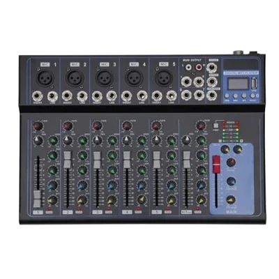 Imagen de Mezclador de audio, 7 canales Bluetooth Live Studio Audio Usb DJ Consola Amplificador, ideal para fiestas familiares, Karaoke, Eventos