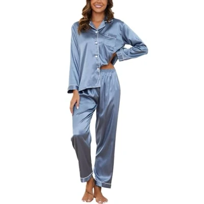 Imagen de Reliwel Conjunto de Pijama Seda 2 Piezas Manga Larga con Botones Ropa Descanso Satén Noche Largo Pantalón Otoño e Invierno Loungewear S XXL