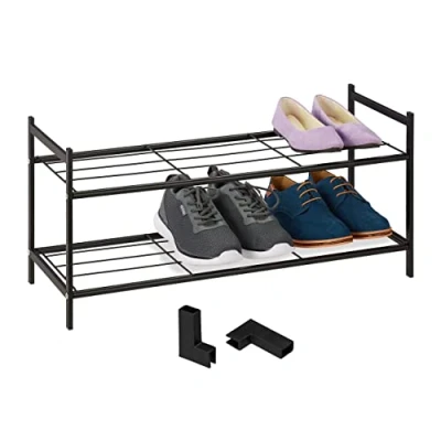 Imagen de Relaxdays Organizador Calzado Metálico, Apilable, 2 Baldas, Zapatero 6 Pares Zapatos, 33,5 x 70 26 cm, Color Negro