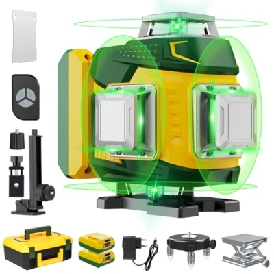 Imagen de 【Modo de Pulso】Nivel Laser Autonivelante 360 Grados, Nivel Láser Verde 16 Líneas Horizontal/Vertical, Fuente Luz Importada, 5400mah*2 Batería