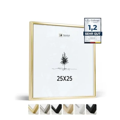 Imagen de Heimlich® 1x marco de fotos 25x25 cm Aluminio Dorado marcos cuadros Vidrio Acrílico Irrompible Grano Visible Duradero Fácil Colgar Para Decoración Pared y Hogar