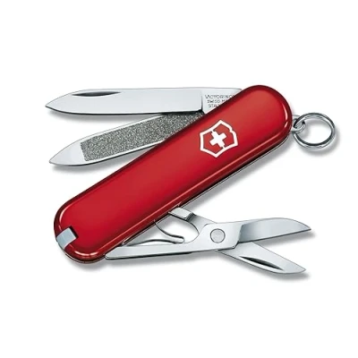 Imagen de VICTORINOX Navaja suiza de bolsillo Classic SD, pequeña, 7 funciones, Hecha en Suiza, multiherramienta con hoja, lima uñas, destornillador 2,5 mm, tijeras, rojo