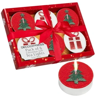 Imagen de DECO EXPRESS Pack Velas de Te, Set Sin Aromas, Multipack con Duración 2,5, 3 o 6 Horas (Rojo/Blanco Pack)