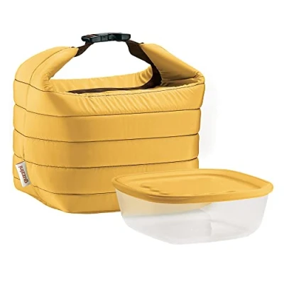 Imagen de Guzzini Juego de bolsas térmicas On The Go con caja almacenamiento productos frescos, ocre, bolsa 22 x 18 cm, contenedor 19,6 7 1400 cc