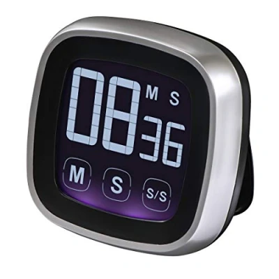 Imagen de Xavax 95321 temporizador digital de cocina, función táctil (temporizador y cronómetro, magnético, hasta 99 min 59 segundos, sonido fuerte), diseño electrónico, color plateado negro
