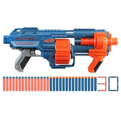 Imagen de Nerf Elite 2.0 Shockwave RD 15 Lanzador de Juguete con Dardos Espuma, Juego Batalla, Actividad al Aire Libre y en Interior, Regalo para Niños Niñas 8 Años o Más, Azul Naranja