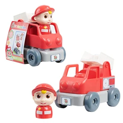 Imagen de CoComelon, Vehículo con Figura, 4 Piezas, Construcción de Ladrillos, Modelo J.J Camión Bombero, Juguete para Niños a Partir 18 Meses, GIOCHI PREZIOSI, CCM131