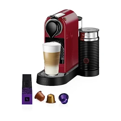 Imagen de Krups Nespresso Citiz &amp; Milk XN7615 Cafetera de cápsulas monodosis, con 19 bares presión, thermoblock, capacidad 1L, función automática, Aeroccino, color Rojo, incluye pack bienvenida