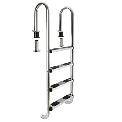 Imagen de Arebos Acero Inoxidable Escalera para Piscina de 4 peldaños con antirutschpads en los