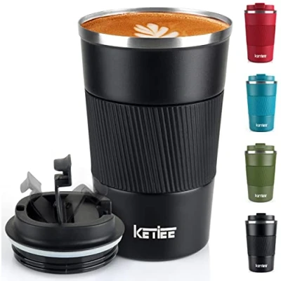 Imagen de KETIEE Termo Cafe, Taza Termica 380ml Tazas de Cafe para Llevar acero inox sin BPA, Vaso Termico Café y Té a Prueba Fugas, Regalos Mujer Hombre