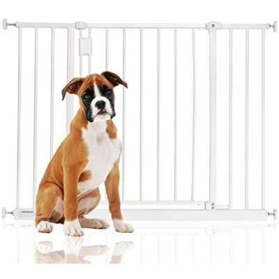 Imagen de Bettacare Barrera de Perro para Pasillo Extra Ancho, 97cm 103cm, Blanco, Puerta Mascota Ajuste por Presión, Seguridad Cachorros en Pasillos y Espacios Amplios