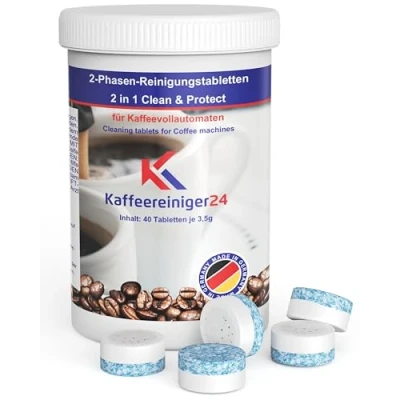 Imagen de 2 Phasen Reinigungstabletten für Kaffeevollautomaten I Kaffeeautomat Vollautomat Kaffeemaschinen Reinigungstabs Kaffeefettlöser 40 Stück 3,5g
