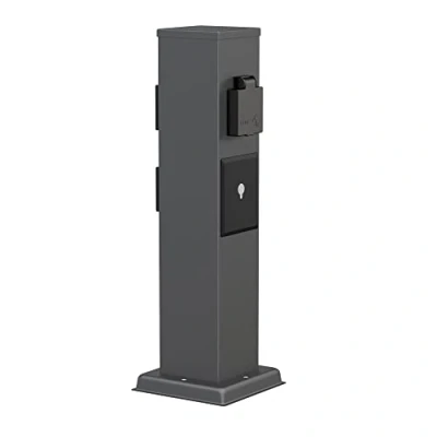 Imagen de ledscom.de Toma de Corriente para jardín Polly Exterior, IP44, Smart Home, WLAN, Alexa, 3 vías, Acero Inoxidable, Antracita, Cuadrada, 38 cm,