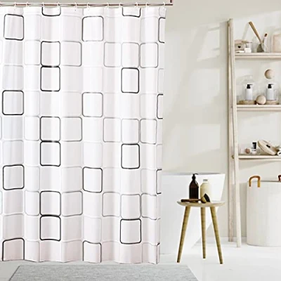 Imagen de Gvolatee Cortina de Ducha Antimoho 180 X cm, Semitransparente Espesas PEVA Lavable Cortinas Baño Tela con 12 Ganchos, Impermeable Antibacteriano Secado Rápido, para Bañera (Blanca)