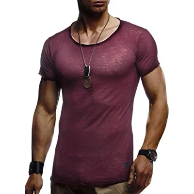 Imagen de Leif Nelson Camiseta para Hombre con Cuello Redondo LN 6281 Borgoña XX Large