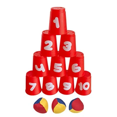 Imagen de Idena 40416 Juego de lanzamiento bolas con 10 vasos y 3 bolas, a partir años, para fiestas cumpleaños, en el jardín o parque