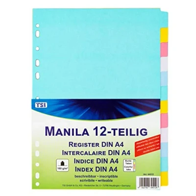 Imagen de TSI Registros de cartón Manila estable, 12 piezas, con pestañas colores, se puede escribir, número 64512