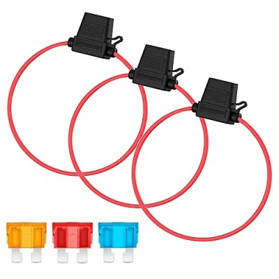 Imagen de Gebildet 3pcs 32V 20A Standard Portafusibles Impermeable, 16 AWG ATO en Línea con una Gorra, de Fusible Mediano (5A/10A/15A)