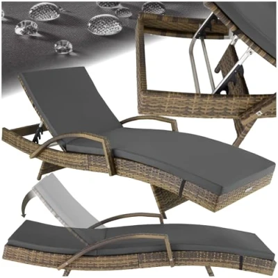 Imagen de TecTake® Tumbona Jardín Exterior de Ratán y Aluminio, Piscina con Respaldo Regulable en 5 Posiciones, Playa Impermeble Resistente a Intemperie, Fácil Limpieza Natural
