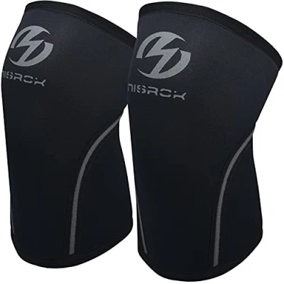 Imagen de Nisrok rodilleras (1 par), de compresión neopreno 7 mm, gran apoyo para entrenamiento cruzado, levantamiento pesas, potencia, sentadillas, baloncesto y más