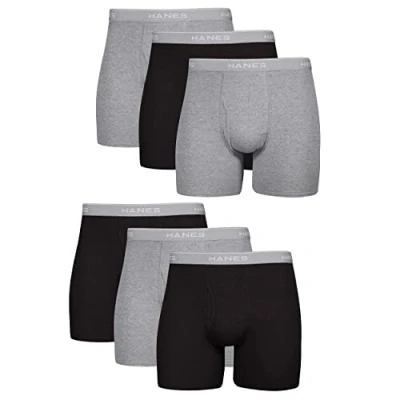 Imagen de Hanes Men&#039;s Tagless Boxer Briefs, 6 Pack, Dyed, Black/Grey, X Large