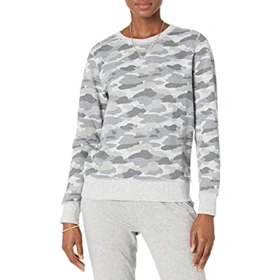 Imagen de Amazon Essentials Sudadera de Cuellocaja Forro Polar y Tejido Rizo Francés (Disponible en Tallas Grandes) Mujer, Gris Claro Camuflaje, M