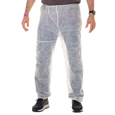 Imagen de XARA Pack 10 Pantalón de Presoterapia en TNT 30 g Desechable Talla XL 115x65 cm con Calza Integrada Hipoalergénico y Transpirable 100% Reciclable Color Blanco