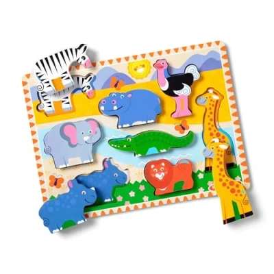 Imagen de Melissa &amp; Doug Puzzle de Madera con piezas grandes, Animales safari, Rompecabezas madera, Tablero Resistente, Juguete educativo, Regalo para niños y niñas 2 3 4 años